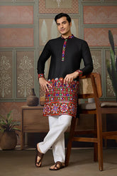 Black Cotton Silk Kurta